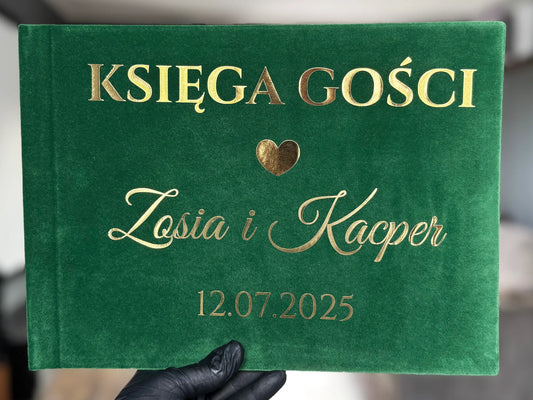Piękna księga gości welur kolor zielony - na ślub